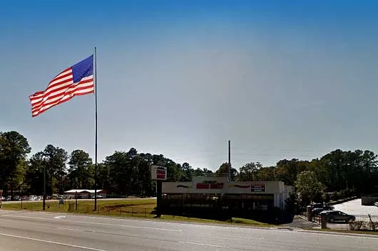 Look for the giant American flag!